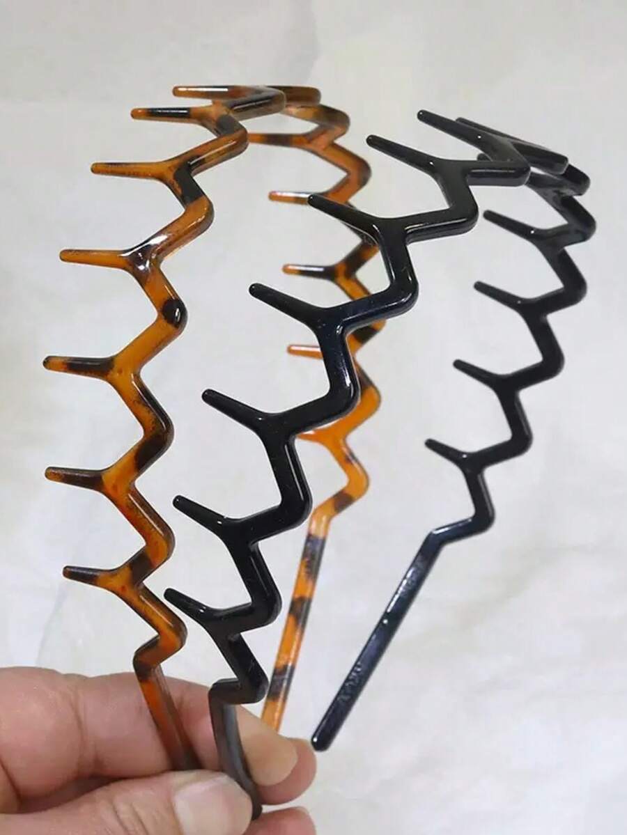 Men Fashion Hair Style - 4 diademas negras con dientes ondulados,