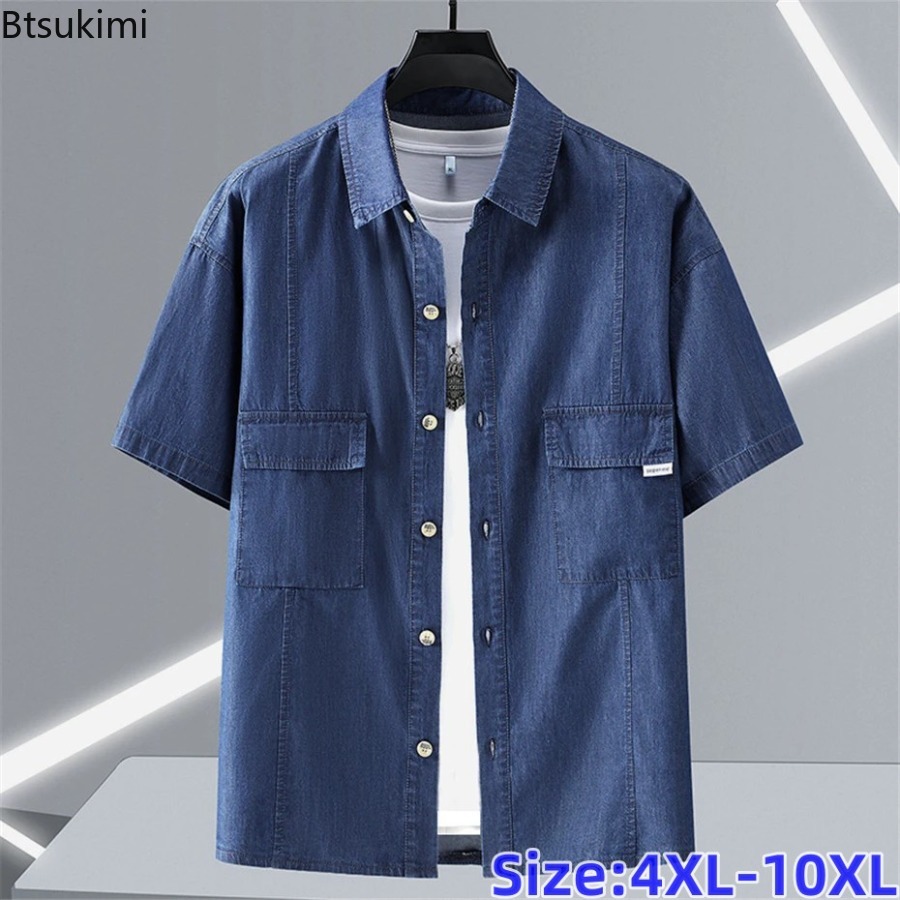 Men'S Fashion For Fat Guys - Camisa de Manga Corta de Mezclilla