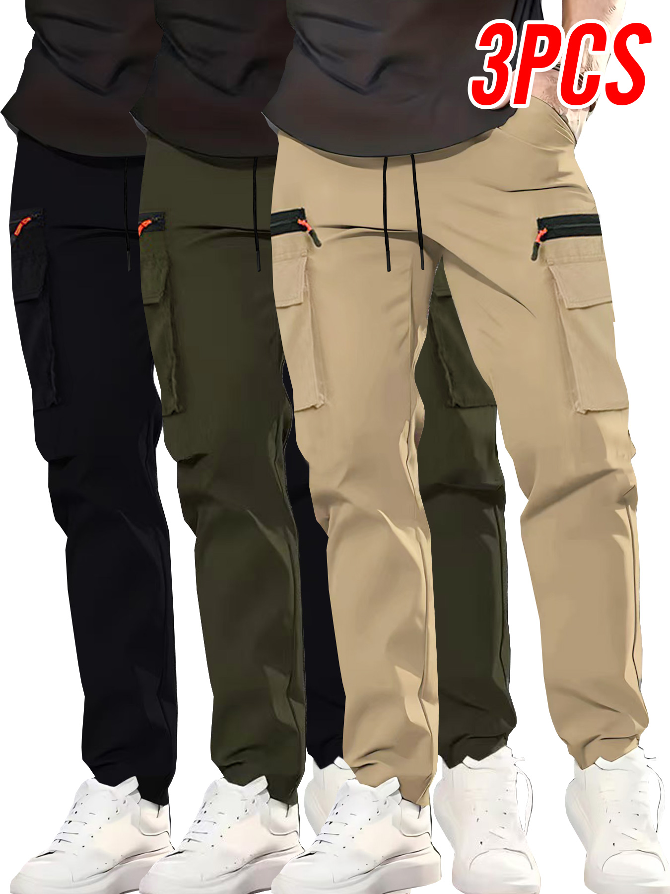 Cargo Jogger Pants - Paquete de 3 Pantalones Cargo Multibolsillos