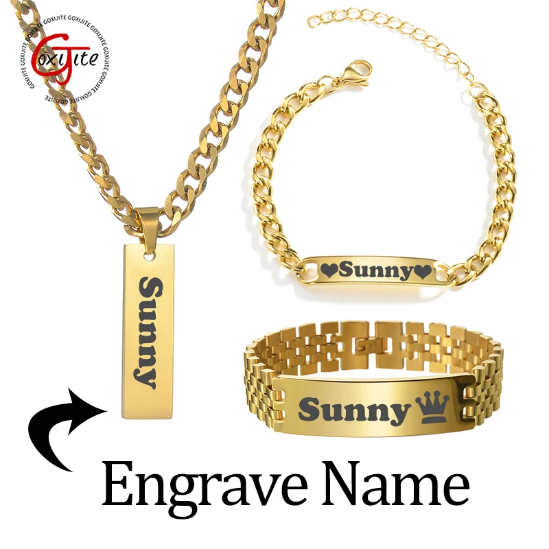 Men'S Fashion Jewelry Bracelets - Goxijite-collar con nombre grabado personalizado, conjunto