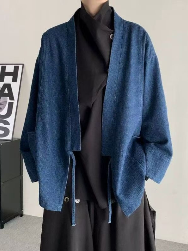 Mens Fashion Jumpers - Abrigo vaquero de estilo japonés Vintage