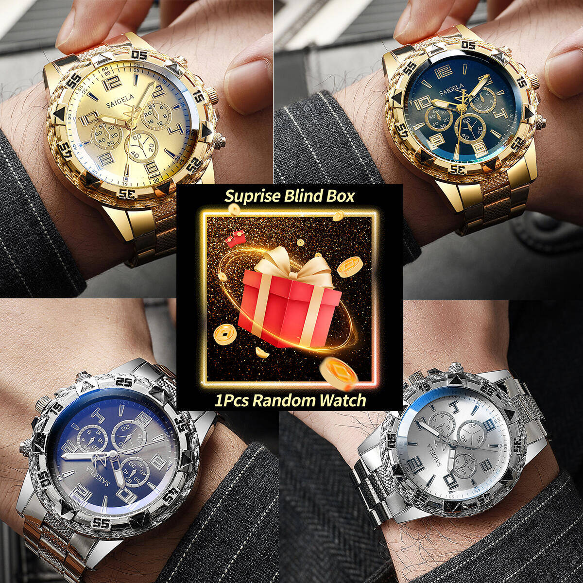 Fashion Mens Watches - Reloj misterioso sorpresa para Hombre, caja