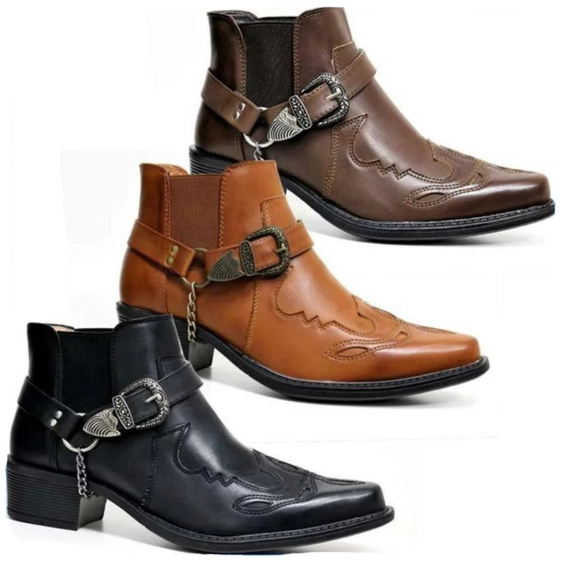 Men Fashion Vintage - Botas de vaquero vintage de cuero