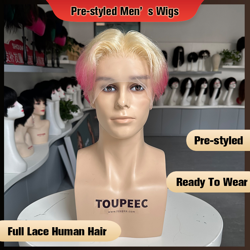 Men Fashion Hair Style - Peluca de cabello humano preestilizada para