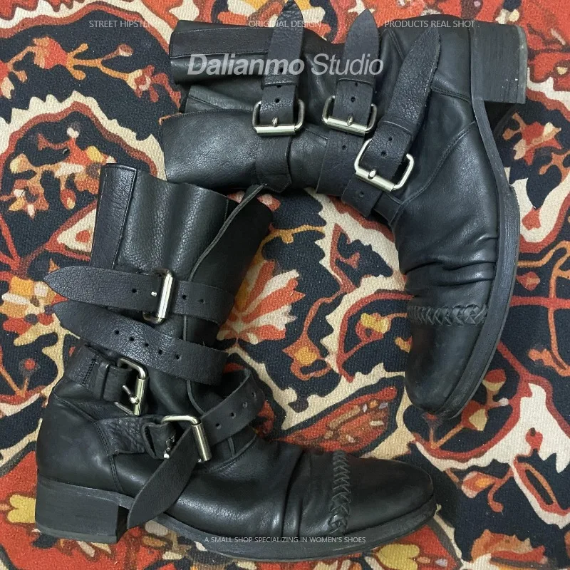 Botas de moto de cuero genuino - Men Fashion Vintage reseña y precio